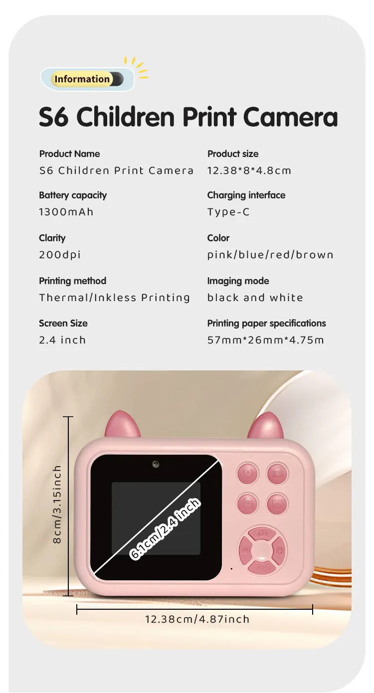 Kids' Camera Set, Instant Print Camera with Printing Function, Print Pictures, Portable Multi-Function Photo Printer Camera
