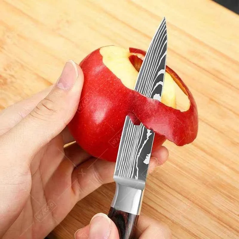WXCOO Chef Knife Japanese Kitchen Knives Set Professional Laser Damascus Pattern Stainless Steel Meat Cleaver Slicer Knife