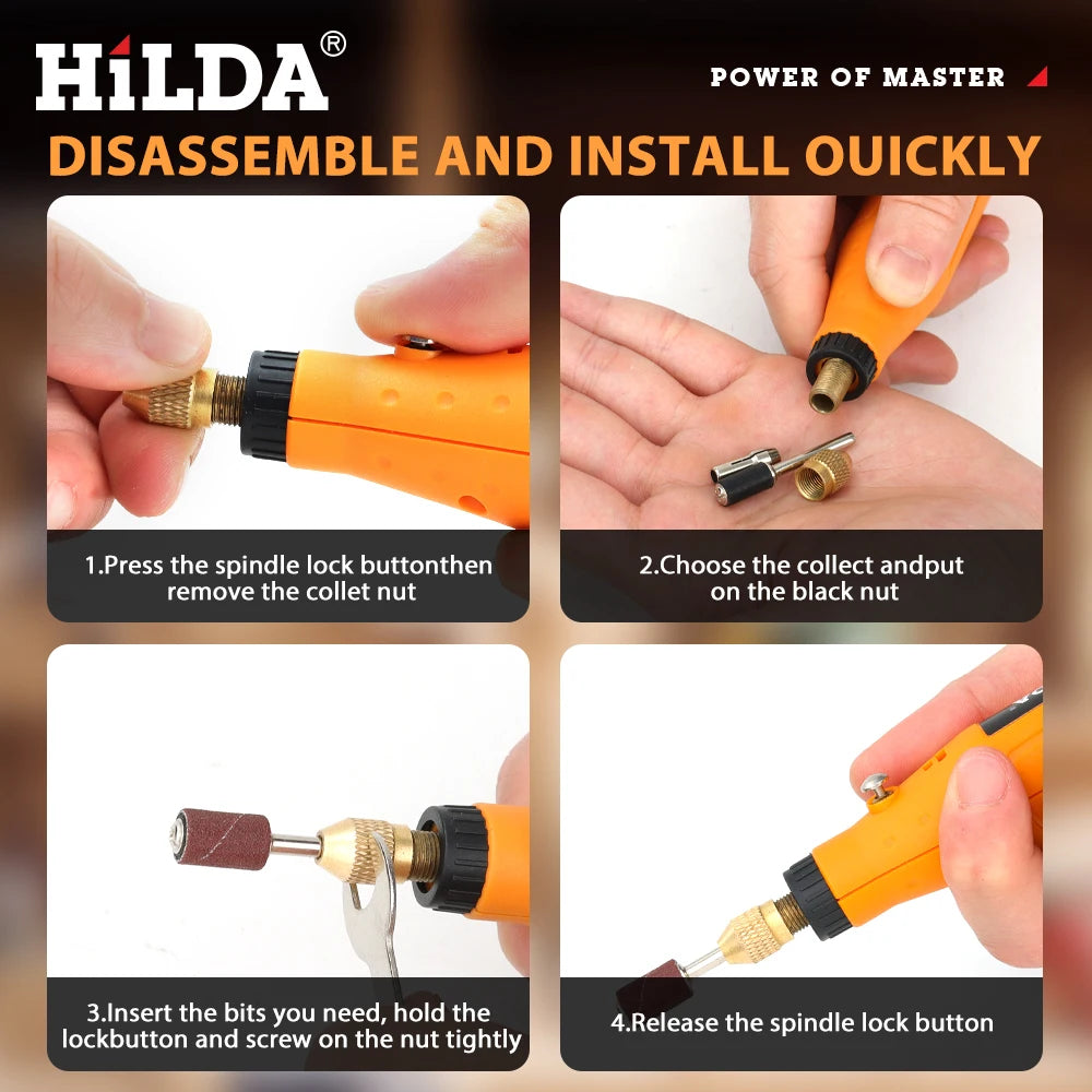HILDA Electric Mini Drill Grinder Engraving Pen Mini Drill Electric Rotary Tool Grinding Machine Accessories