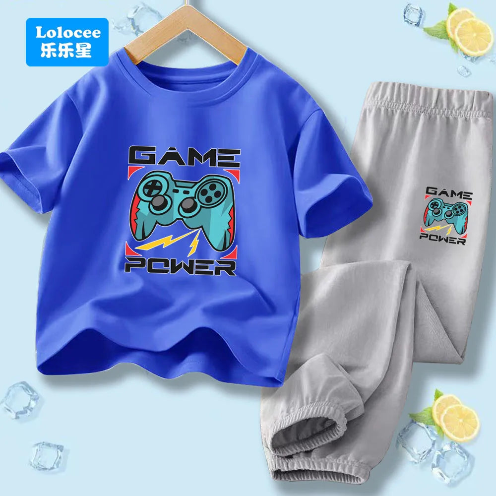 Kids Game Controller 2-Piece Outfit Set Short-Sleeve T-Shirt + Pants Summer Clothes Set for Boys Fashion Clothing YXJ01