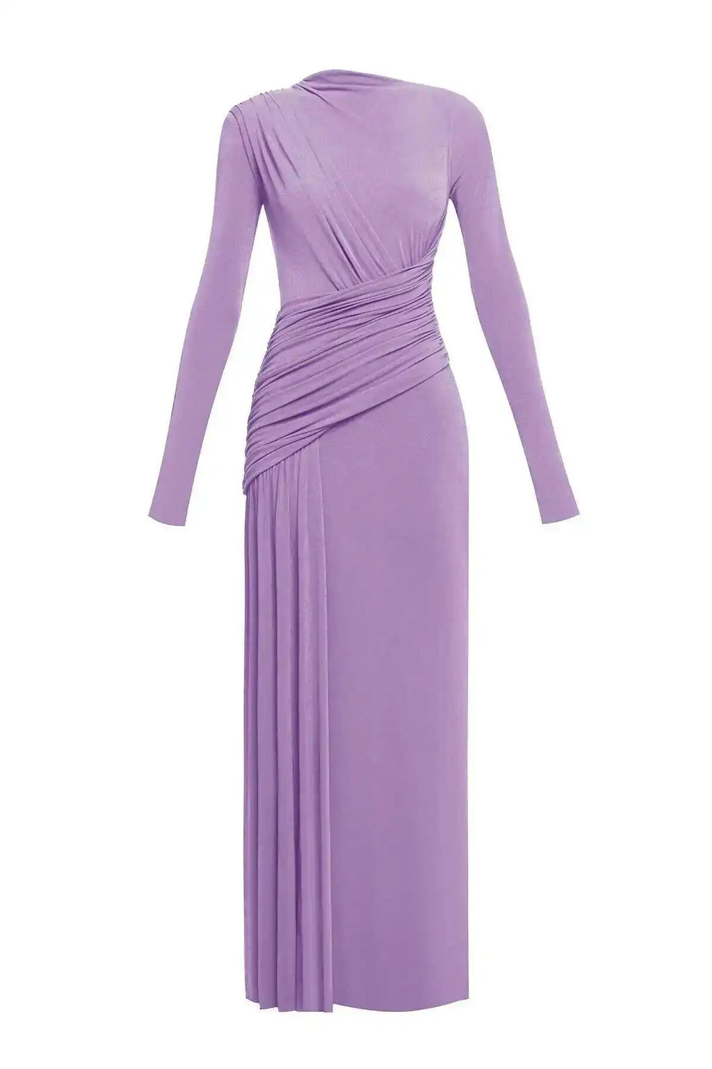 QMQA Fashion Women's Asymmetric Pleated Elegant Dress Solid Color Long Sleeve High Waist Slimming Party Dresses 2025 New QM519