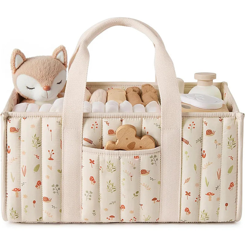 Diaper Caddy Organizer, Stylish Nursery Storage Basket, Gift for Baby Shower, Newborn Essentials, Floral Beige
