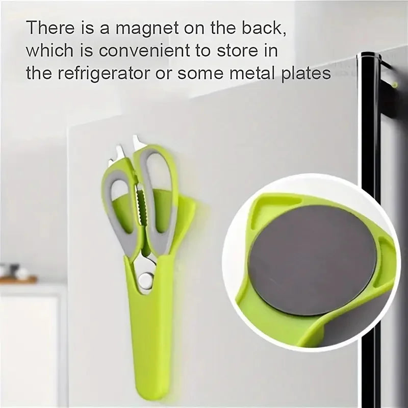 7-in-1 Multifunctional Kitchen Scissors with Magnetic Holder Stainless Steel Food Scissors for Meat, Fish, Kitchen Food Scissors