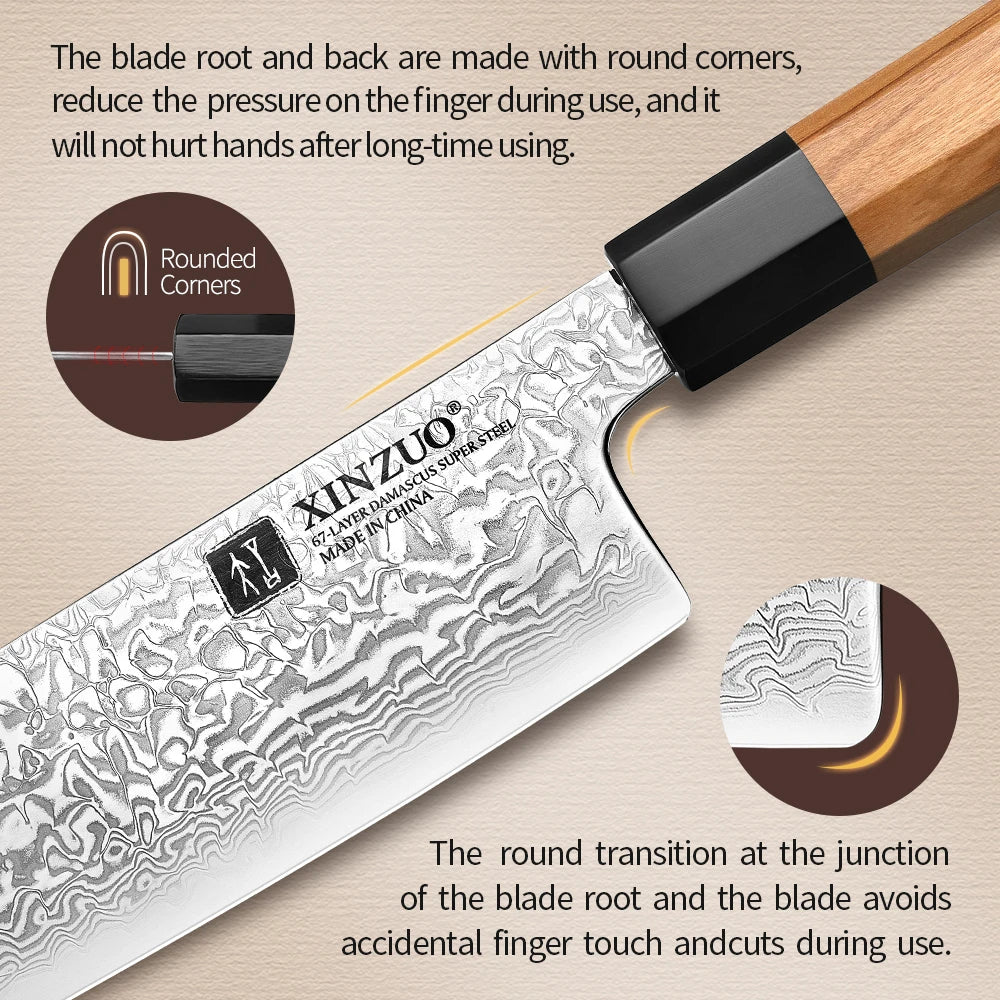 XINZUO 7'' Nakiri Knife Damascus Knife Genuine Vegetable Chopper High Quality Olive Handle Kitchen Novel Kitchen Accessories