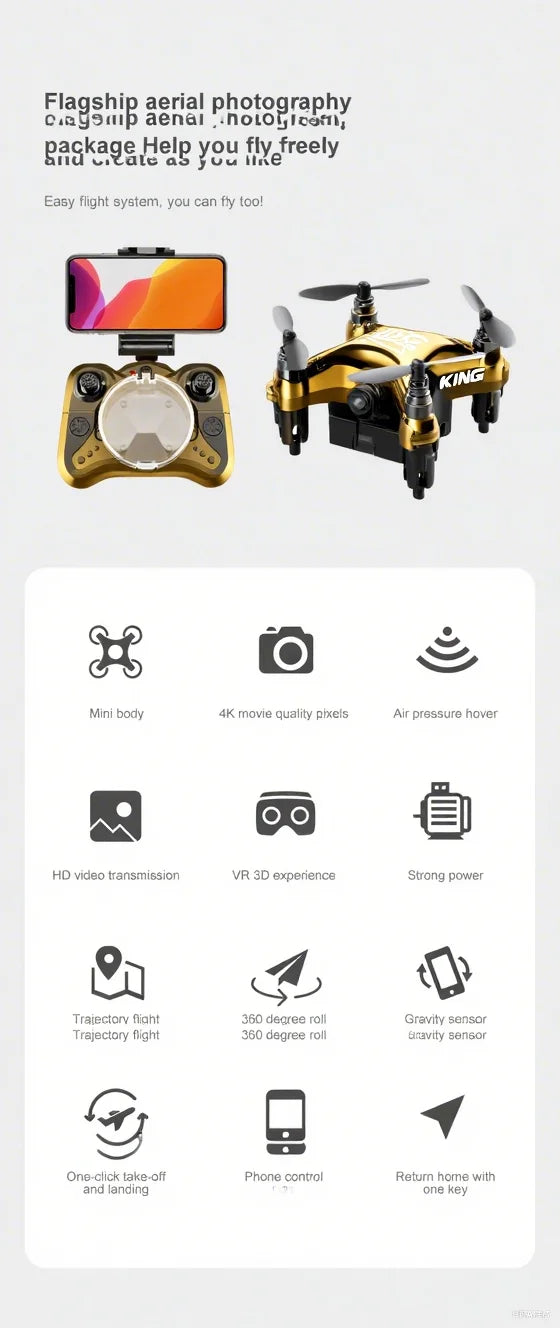 Gold K1 New Mini Drone Remote Control Helicopter - Movie Quality Photography Kids Toy Gift Aircraft