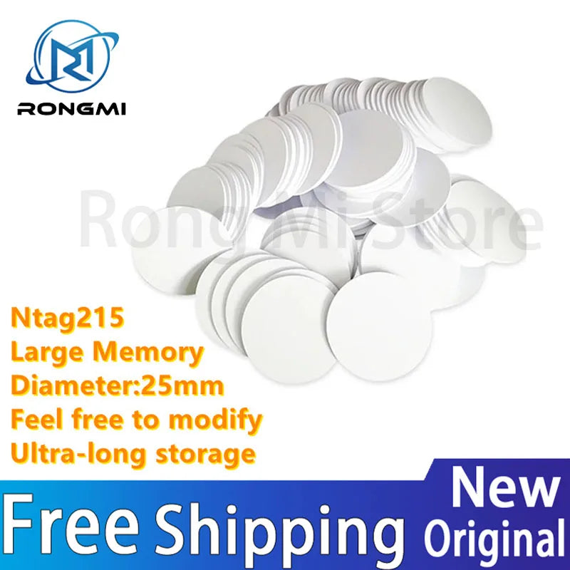 NFC Ntag215 13.56MHz NFC Coin Bonding Card Badge ISO/EC14443A 25mm Waterproof PVC 215 Electronic Tags
