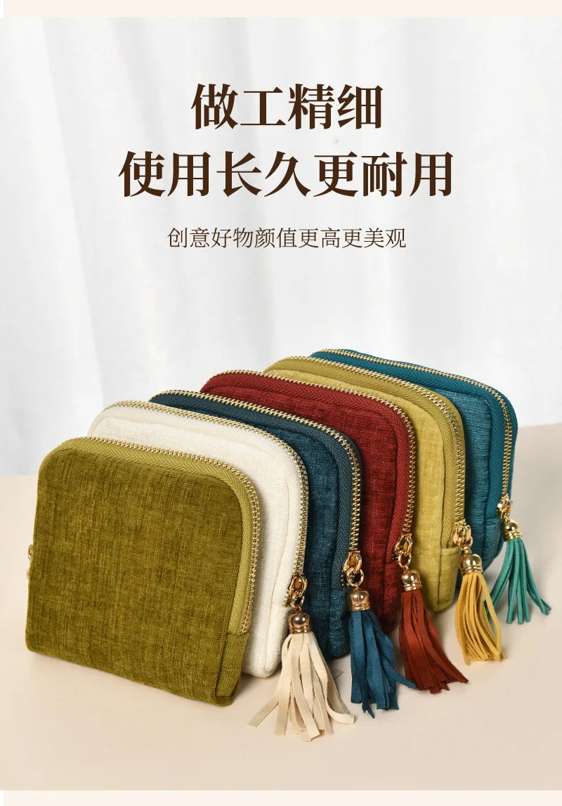 Tassel Jewelry Organizer Bag Portable Travel Case with Metal Zipper for Bracelets Jade Bangles Necklaces Rings Storage Pouch