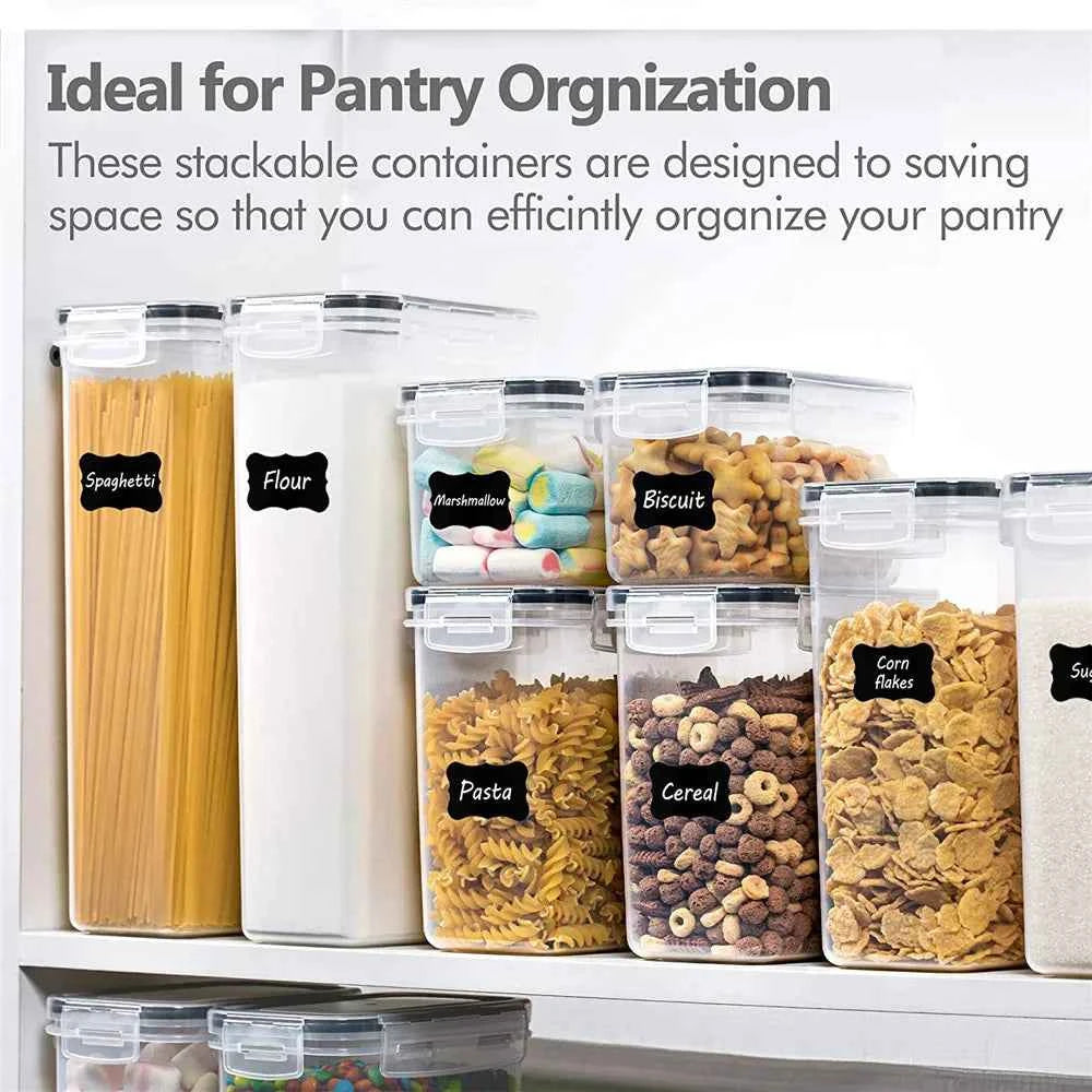 Kitchen 7pcs Food Containers Set BPA Free Plastic Airtight Storage Box With 10stickers and Pen