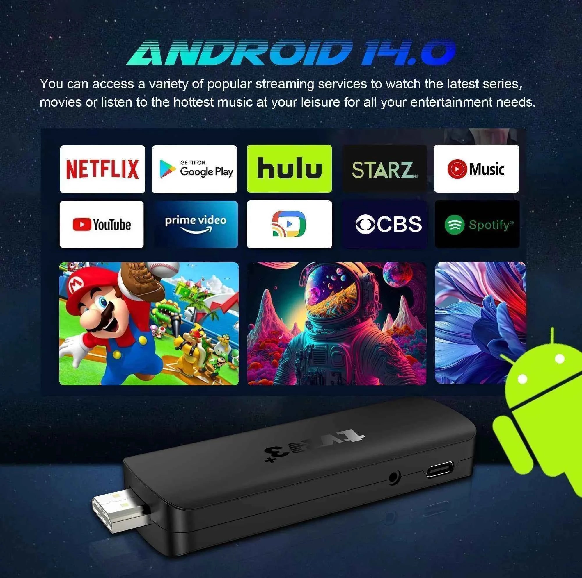 2026 TVR3+ Dual UI interface TV Stick 8K HD WIFI 6 Android 14.0 RK3518 Quad Core 8GB RAM 128GB ROM Home Theater Media Player