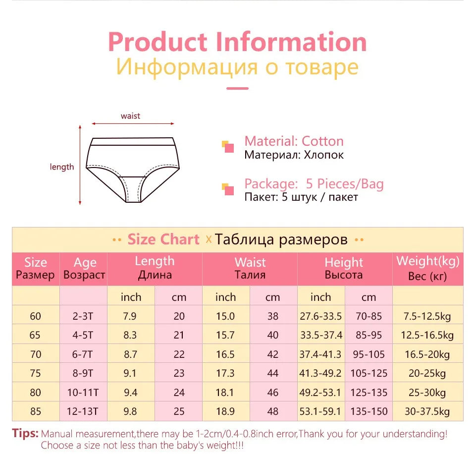 5 Pcs/Lot Children's Underpants For Girls Cute Cat HelloKitty Cartoon Girls Panties Cotton Baby Kids Underwear Breathable Briefs