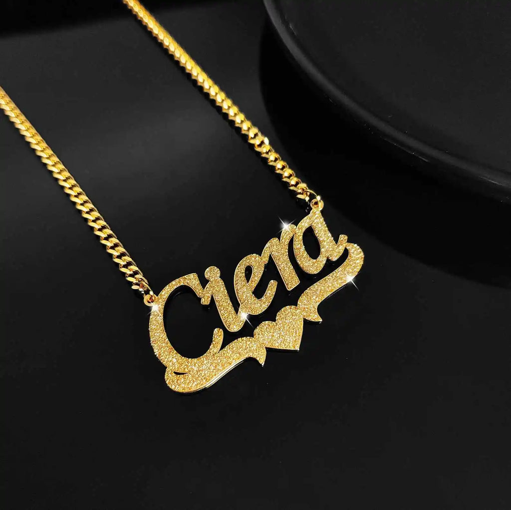 Jeshayuan Custom Bling Name Necklace Personalized Necklace Women Name Necklace Baby Name Necklace Nameplate Jewelry Gift