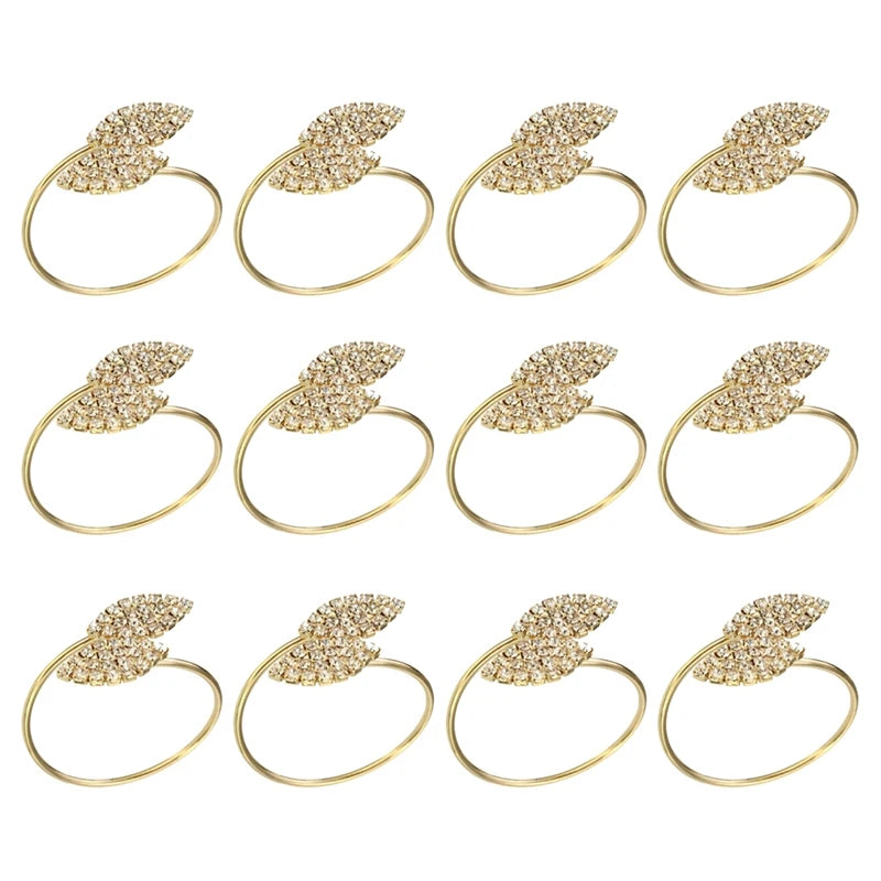 Napkin Ring, 12 Pcs Metal Napkin Rings Holder for Wedding Party Dinner Table Decoration (Leaf-Gold)