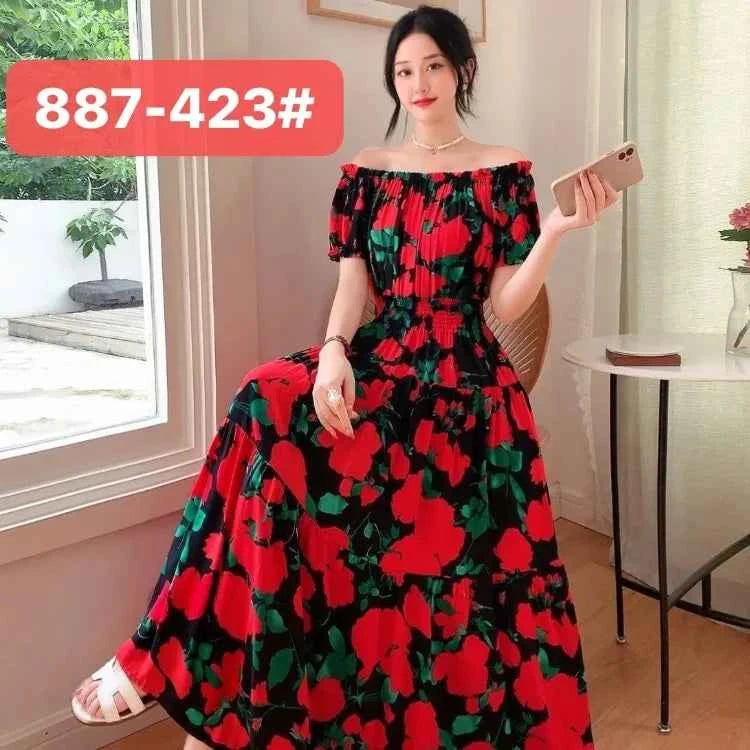 Long Maxi Dress Women Clothing Spring Summer Bohemian Holiday Beach Korean Style Floral Vintage Slim Vestidos Robe Dresses Boho