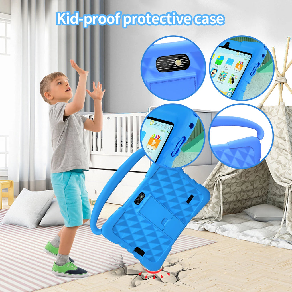7 Inch Kid Tablet Android 13 Quad Core 4GB RAM 64GB ROM 4000mAh WiFi Bluetooth Children's Gift Kids Software with Silicone Case