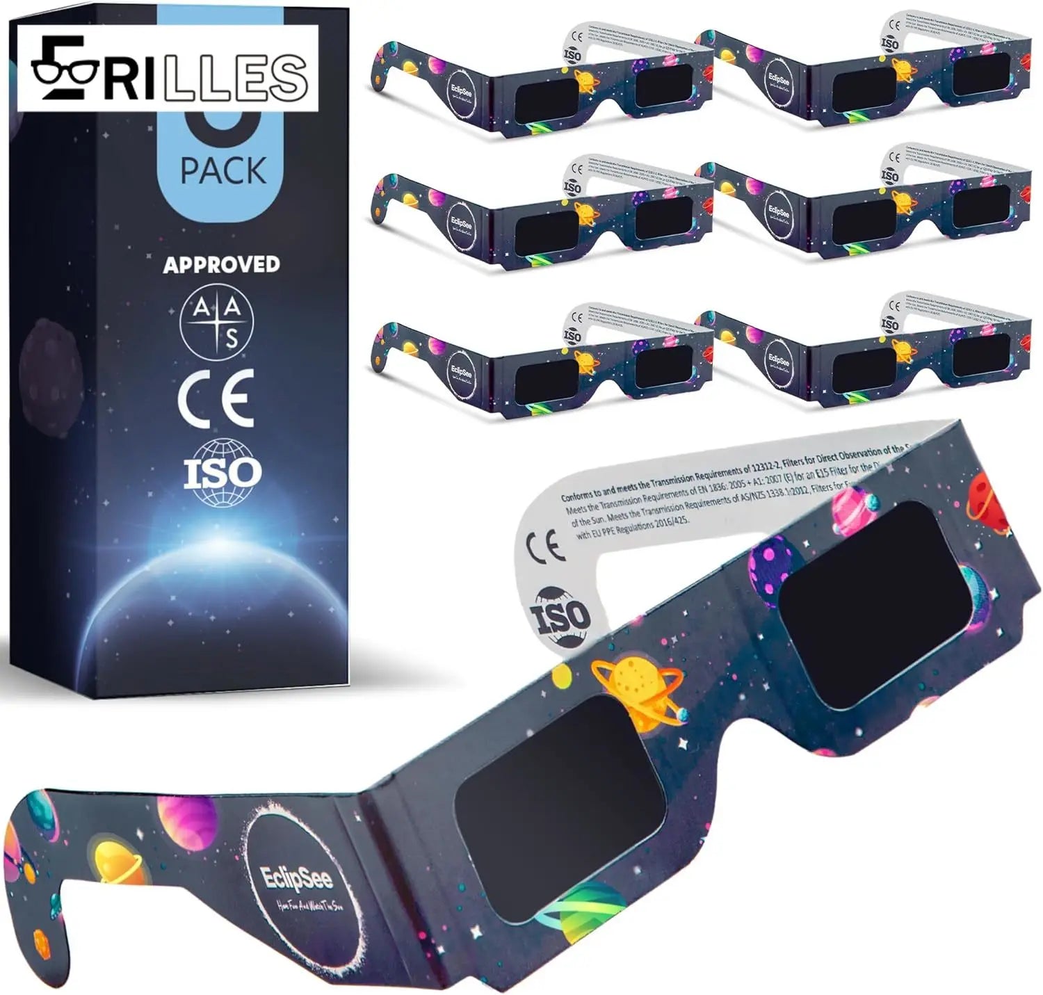 ISO Certified Eclipse Glasses, Paper Frame Solar Viewer, Safe Sun Filter for Solar Eclipse Observation, 6PCS Family Pack, Random