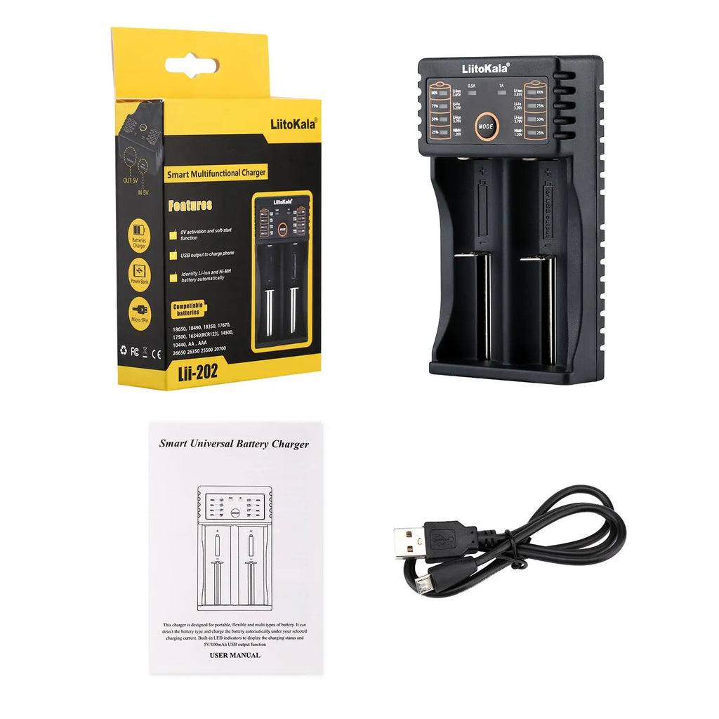 LiitoKala Lii-202 18650 Charger 1.2V/3.7V/3.2V/3.85V 21700 20700 2665014500 16340 NiMH li-ion battery Smart charger