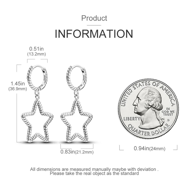 2024 New Sterling Silver S925 Ear Loops Star Ringed Snake Bone Earrings Pendant Simple Jewelry For Women Girls Party Gifts