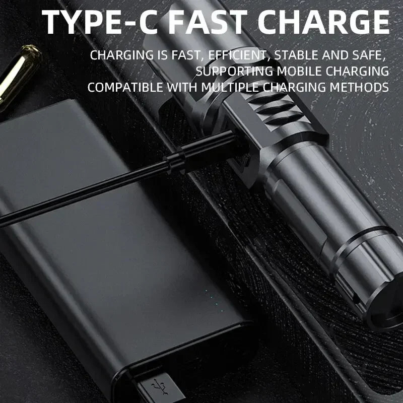 Super Bright LED Flashlight 3 Lighting Modes Built-in Battery Flashlights USB C Rechargeable Zoom Self Defensa Tactical Torch