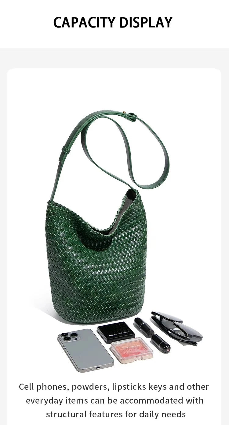 Luxury Woman Handbag New High End Hand-Woven Genuine Leather Women's Bag Large Capacity Shoulder Tote Bag Underarm Bag Bucket Ba