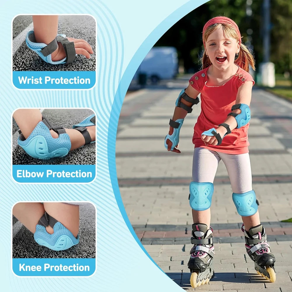 Kids Knee Pads and Elbow Pads Set with Wrist Guard 3 in 1 Kids Protective Gear Set for 3-10 Years for Skateboarding, Skiing, Cyc