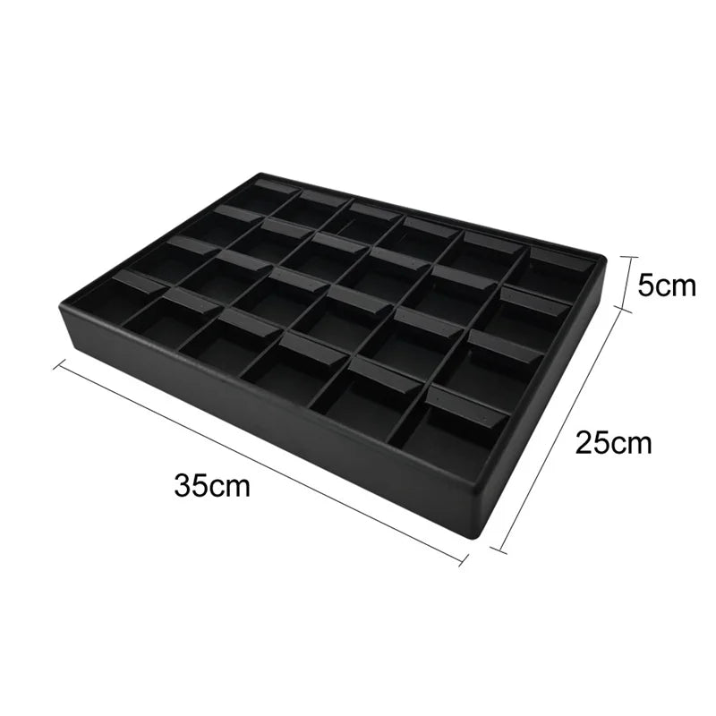 Stackable Leather Ring & Earring Tray - 25x20cm Black White Storage Box with Lid - Jewelry Organizer