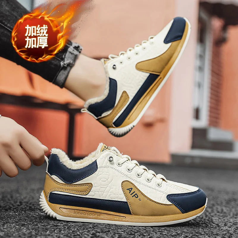 Winter Men's Shoes Casual Running Shoes Trendy Versatile Anti-Slip Sports Cotton Shoes with Plush for Warmth Wear-resistant