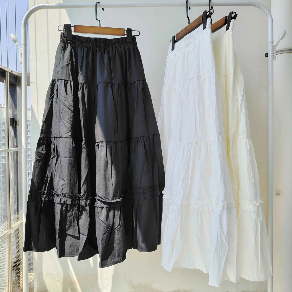 Matching Chic lady's white skirt sweet girls cake skirt elastic waist a line mid length flare skirt
