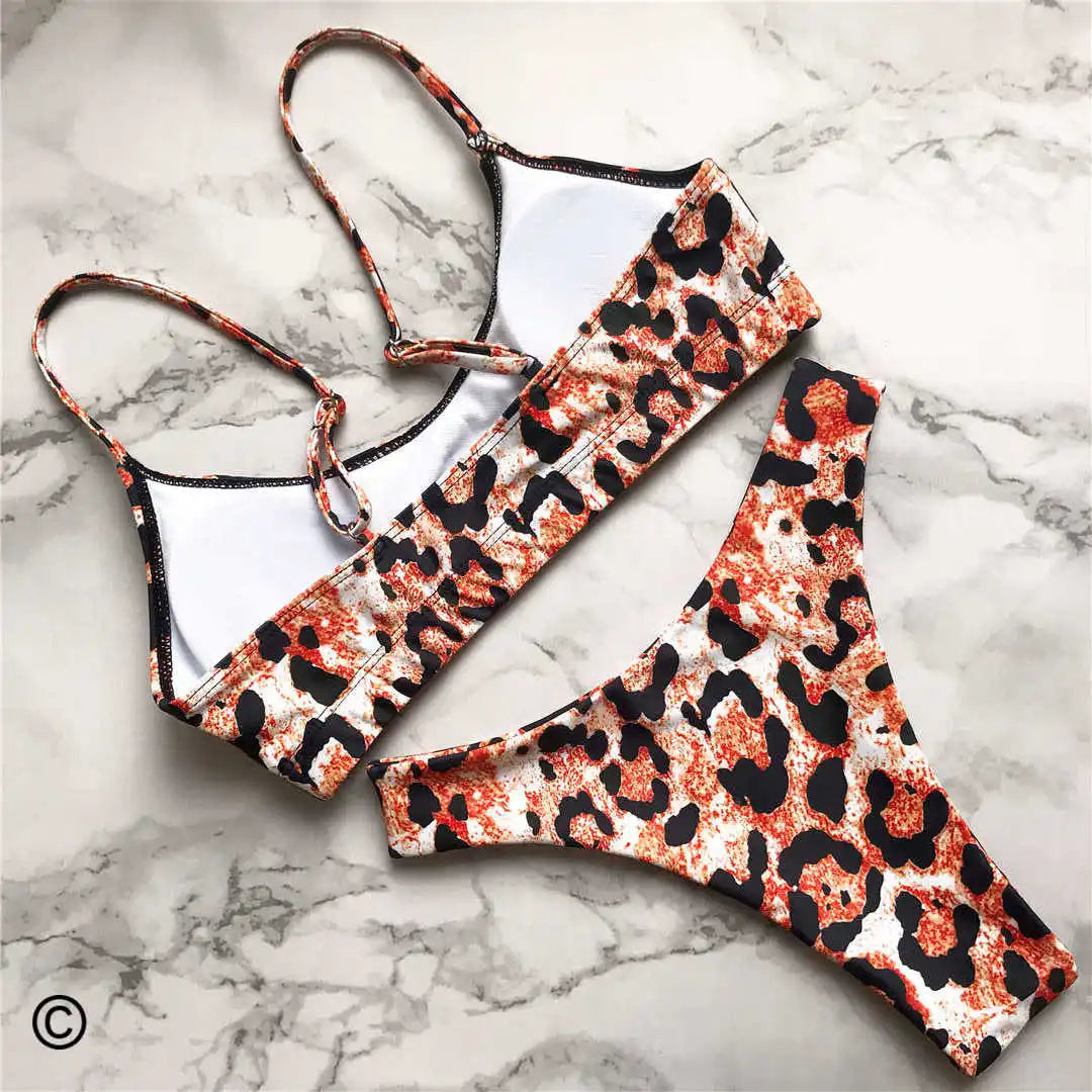 S - XL Sexy Leopard Bikini Women Swimwear Female Swimsuit Two-Pieces Bikini Set Brazilian Bather Bathing Suit Swim V871SW