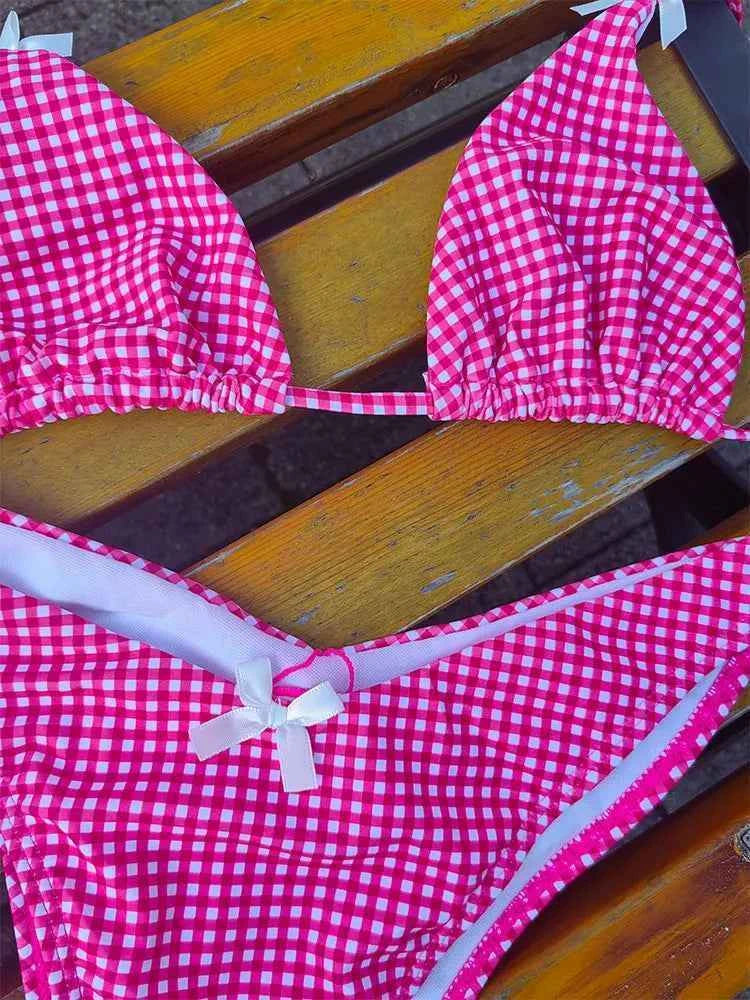Triangle Bikinis Bow Swimsuit Women Sexy Swimwear Bandage Bikini Set Summer Biquini Female Beachwear Low Waist Thong Swimsuits