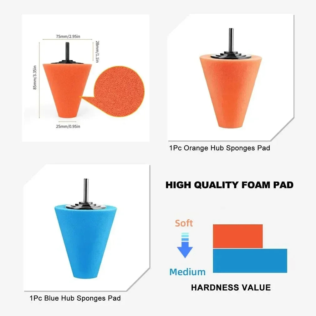 2pcs Car Hub Polishing Sponge Grinding Head Metal Plastic Grinding Conical Sponge Polishing Sponge Wheel