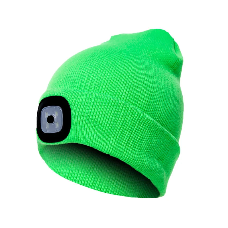 Brilliant Green Color LED Light Knit Beanie Hat For Men & Women – Rechargeable
