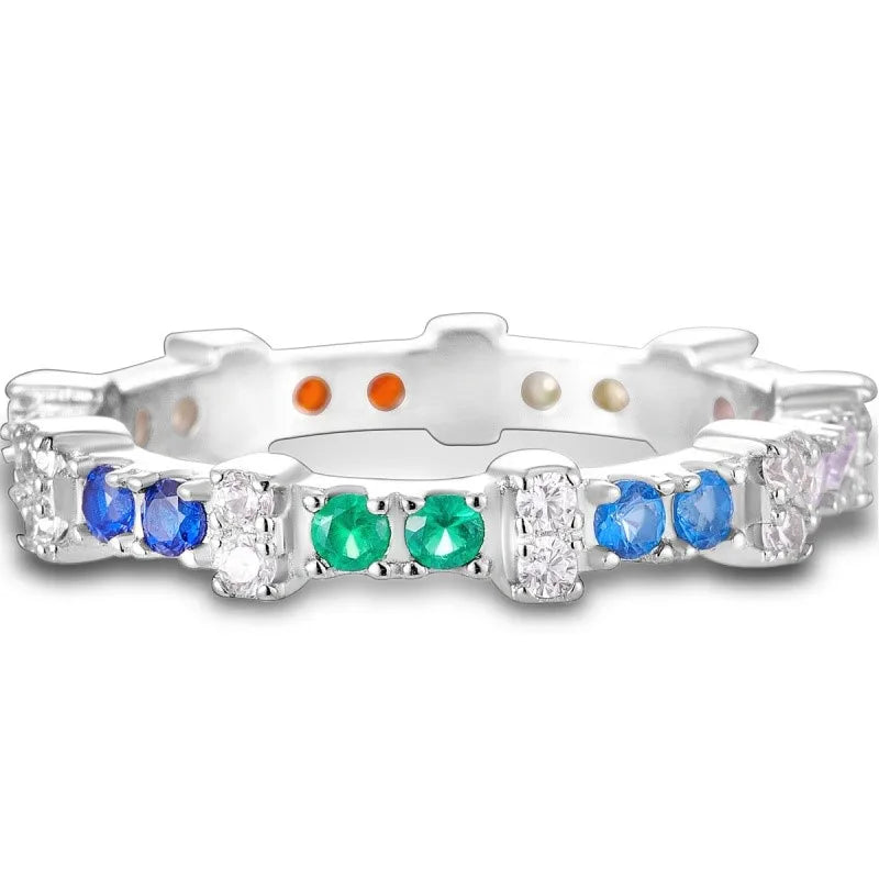 MISEFF Real 925 Sterling Silver Double Rings Simple Color Zircon Rings For Wedding Engagement Birthday Silver Jewelry Gift