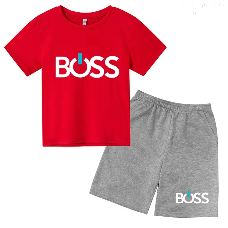 Kids Summer Sportswear 3-12 Years New Letter Fashion T-shirt Coat Boys Girls Toddler Short-sleeved+Shorts Casual Cool Sports Set