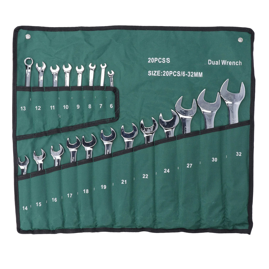 20Pcs Dual-head Combination Wrench Set Metric CRV Steel Spanner Chrome Plated Dual Wrenches Hand Tool 6-32mm