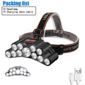 Lampe frontale rechargeable USB, haute luminosité, 8 LED, 4 modes, étanche IPX4