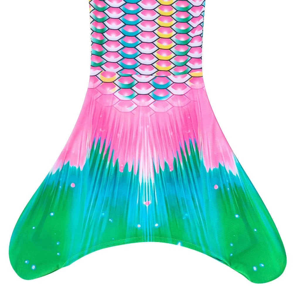 Girls One-Piece Mermaid Tail Swimsuit, Cute Beach Bathing Suit, Children Performance Cosplay Costume, Kids Dress Up Clothes