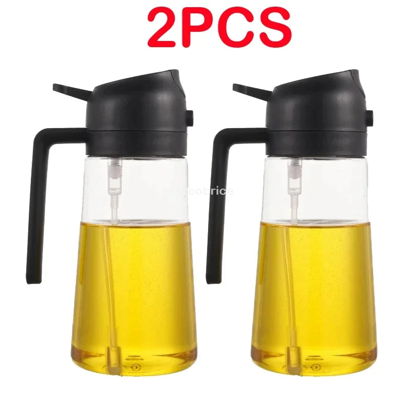 2-in-1 Plastic Oil Dispenser Sprayer 16oz Leakproof Olive Oil Bottle for Cooking Air Fryer BBQ  Picnic Kitchen Tools