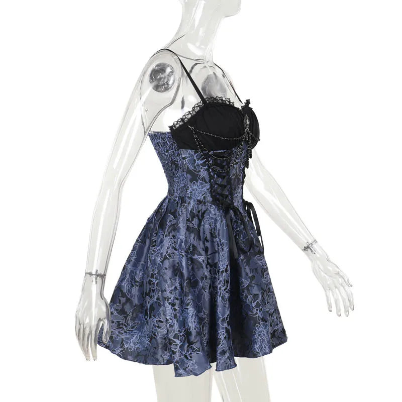 2024 New Vintage Gothic Purple Mini Dress Women Sexy Spaghetti Strap High Waist Dresses Punk Grunge Slim Party Club Dress Women
