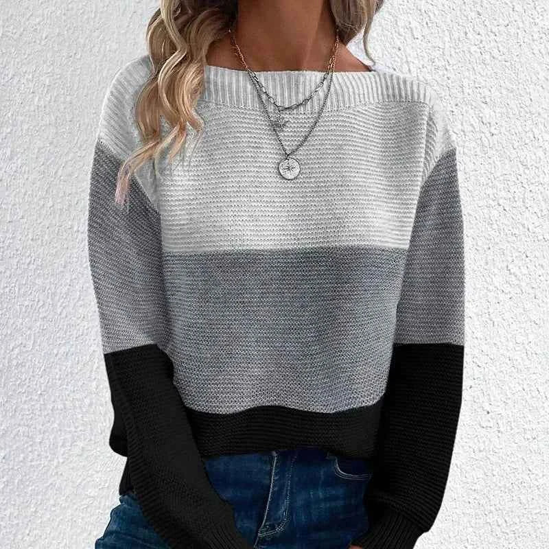 Women's Contrast Color Long Sleeve Round Neck Sweaters Female Stitching 2024 Fall Jumpers Lady Casual Warm Comfortable Pullover