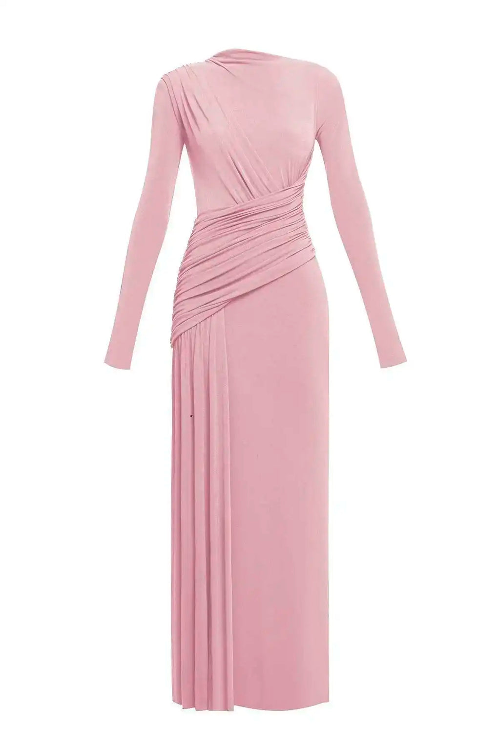 QMQA Fashion Women's Asymmetric Pleated Elegant Dress Solid Color Long Sleeve High Waist Slimming Party Dresses 2025 New QM519