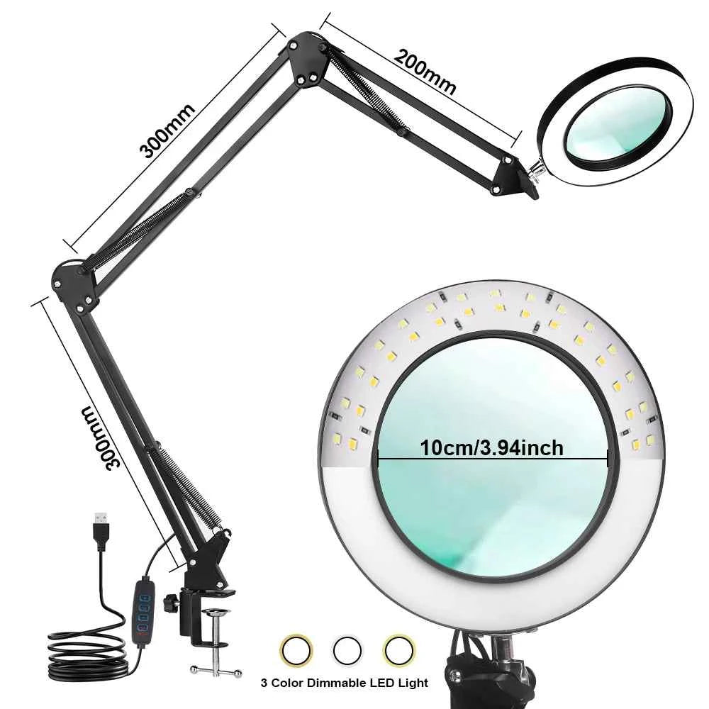 72LED 8X/10X NEW Illuminated Magnifier USB 3 Colors LED Magnifying Glass for Soldering Iron Repair/Table Lamp/Skincare Beauty