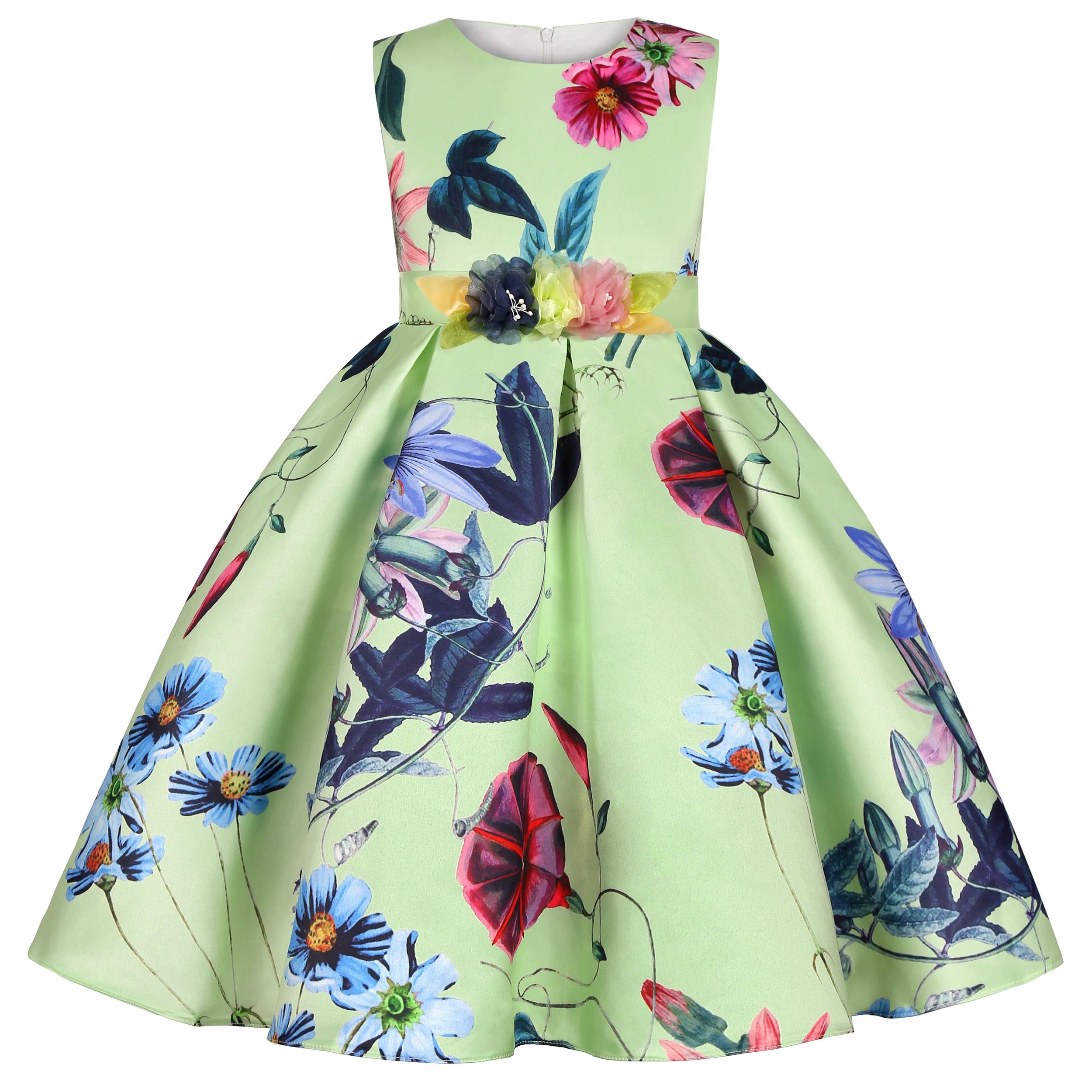 2026 European and American children's new flower vintage print princess dress girl holiday party dress dress