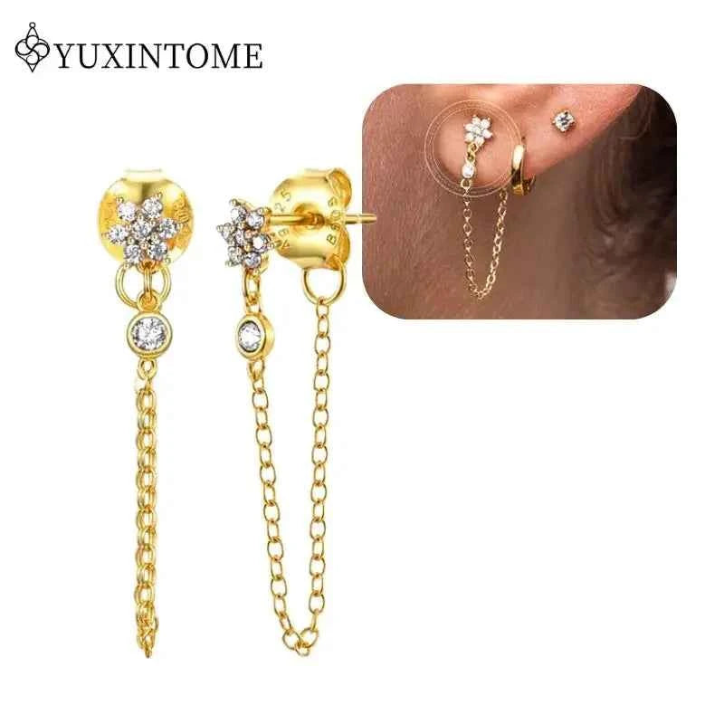 Women's 925 Sterling Silver Ear Needle Crystal Zircon Water Droplets Stud Hoop Gold Huggie Earrings Premium Luxury Party Jewelry