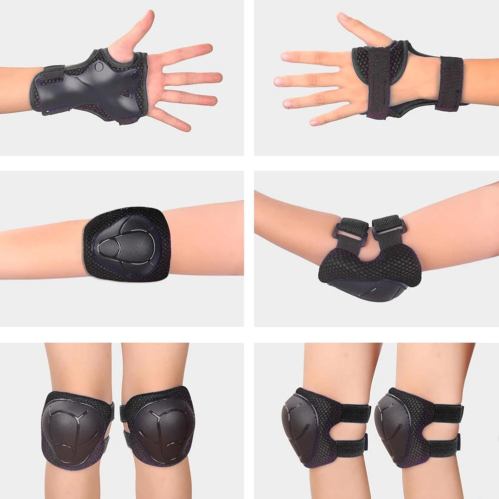 Kids/Youth Knee Pads and Elbow Pads Set with Wrist Guards for 4-16 Years Skateboard Roller Skating Skiing Rollerblading Cycling