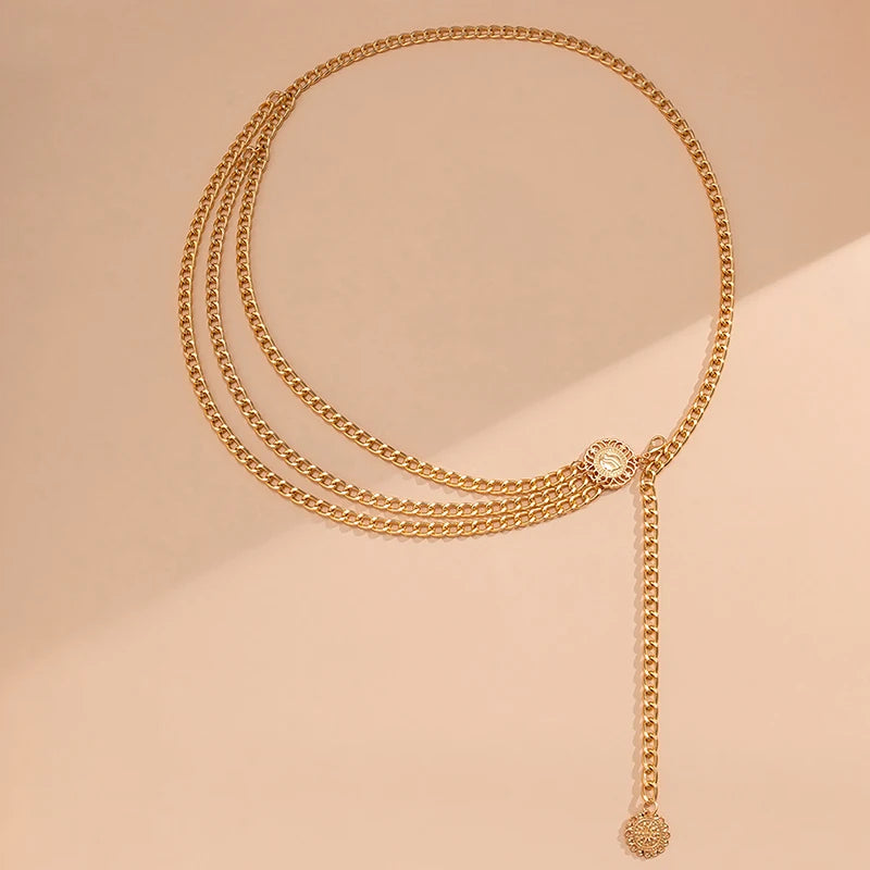 2023 New Fashion Multi-layer Chain Belt For Women Fashion Gold Silver Color Metal High Waist Body Chain Dress Lady Tassel Belt