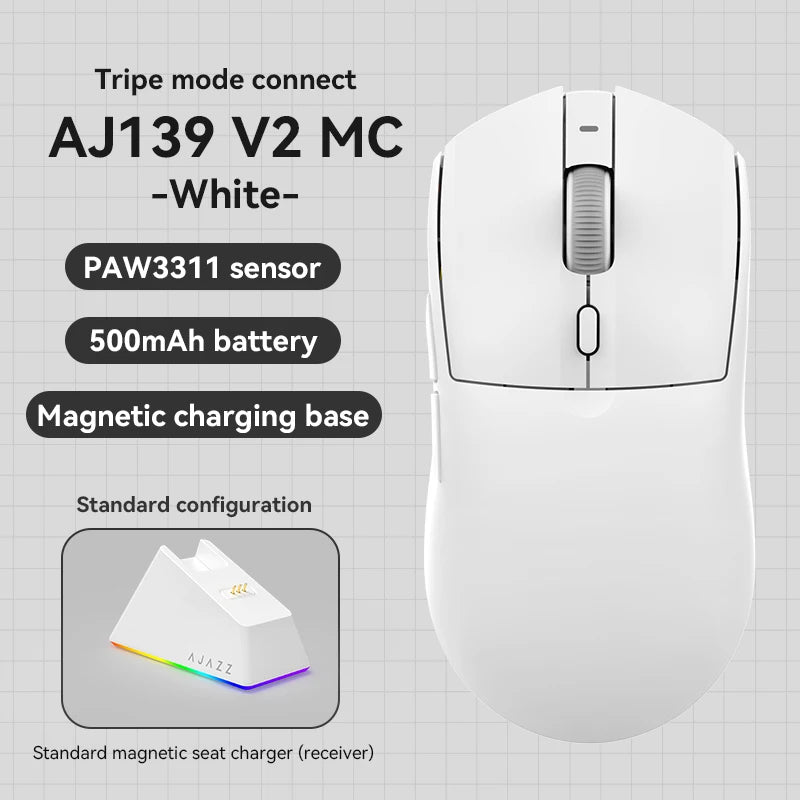 AJAZZ AJ139 V2 MC Wireless Gaming Mouse PAW3311 12000DPI RGB Magnetic Charging Dock Macro Definition Mouse Gamer For Laptop PC