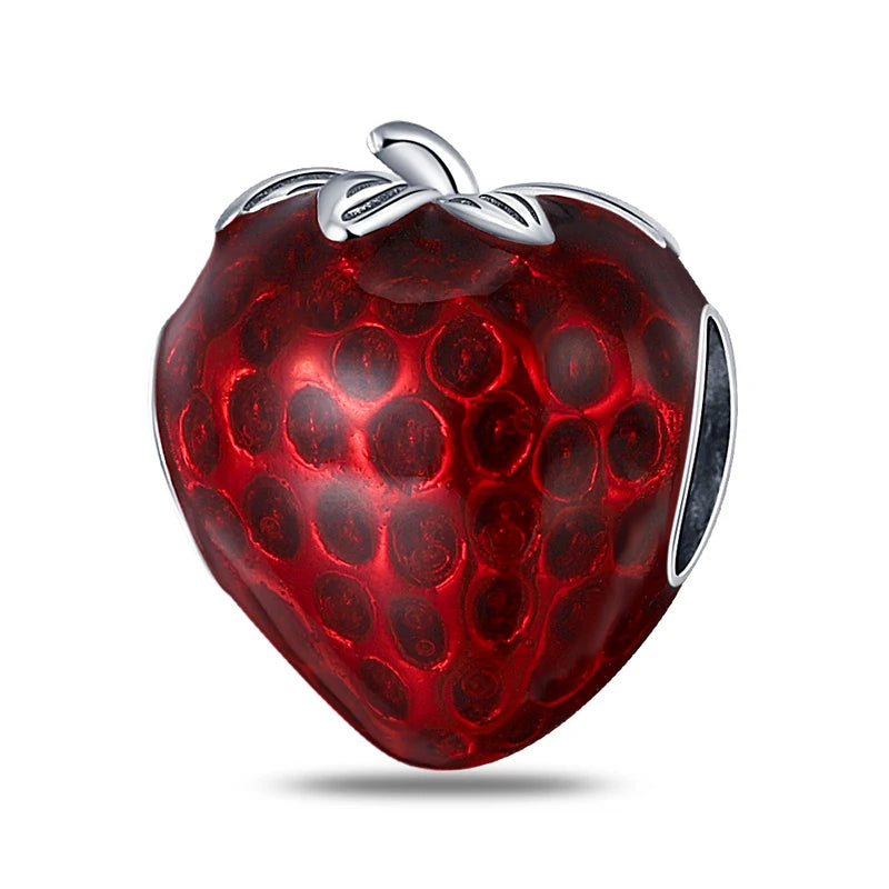 New 925 Silver Color Strawberry Cherry Fruit Series Charms Beads Fit 3mm 925 Original Bracelets DIY Birthday Jewelry Gifts