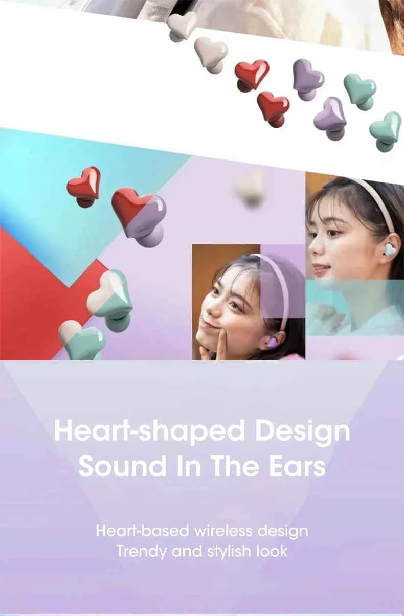 Heart Buds TWS Earbuds for Girls Pink Bluetooth 5.1 20H Playtime with Charging Case Lightweight Gift for Women Gaming Students