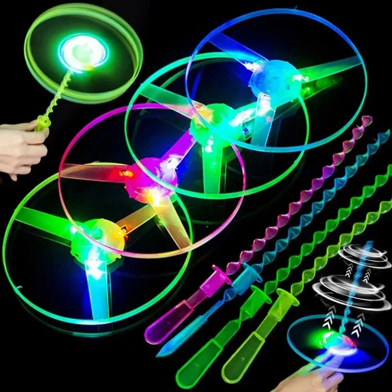 LED Luminous Bamboo Dragonfly Flying Saucers Outdoor Night Shooting Helicopters Flying Toys Kids Birthday Party Props Toy