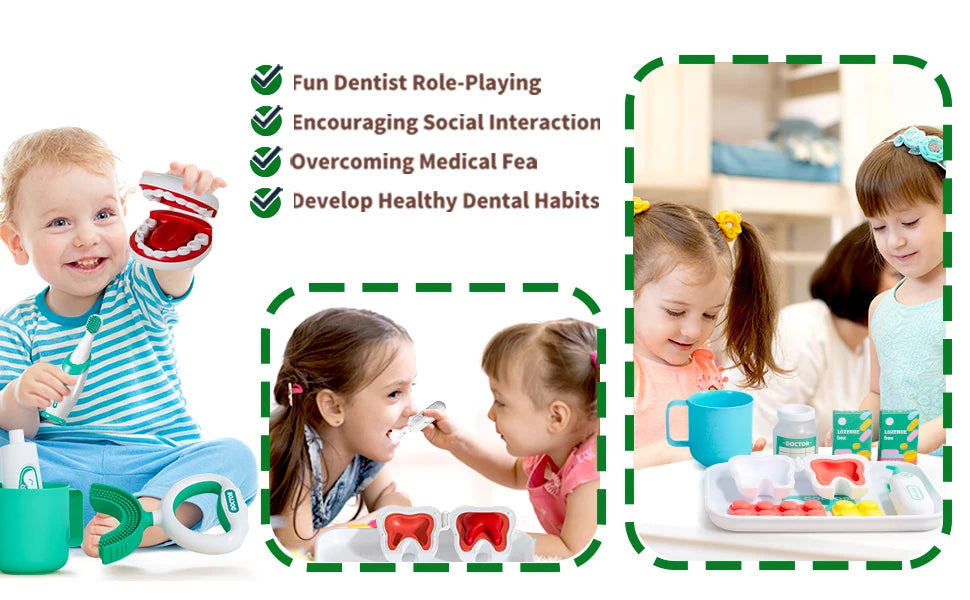 Kids Doctor Play Set Medical Kit with Dental Tools Simulation Dentist Game Pretend Role Play Toys for Boys Girls Gifts